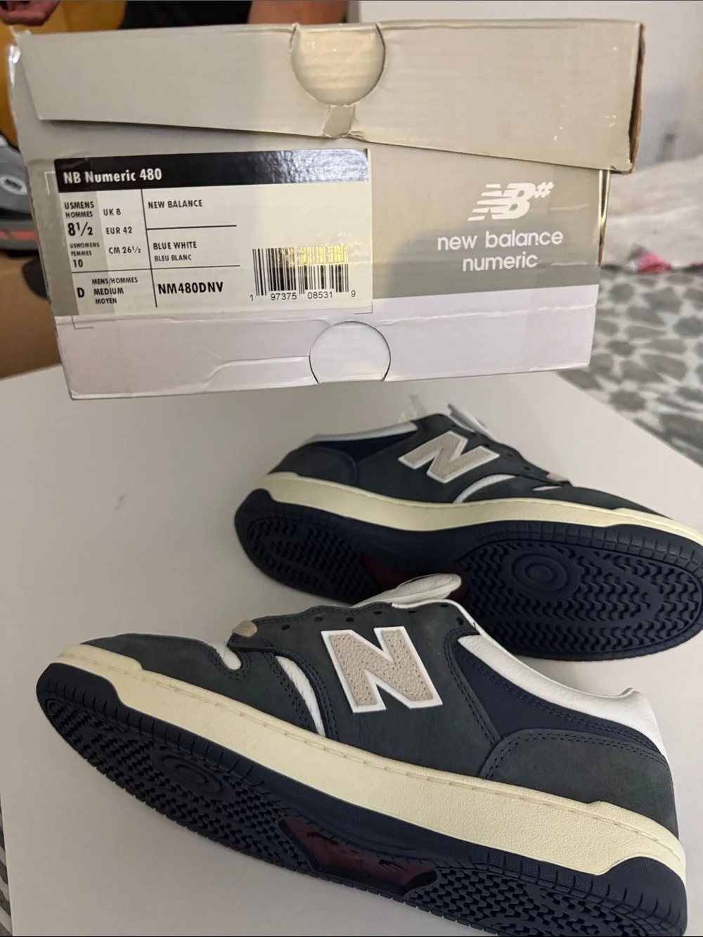Rare Brand New  New Balance 480 Men’s White, Navy, and Beige Low-Top Sneakers